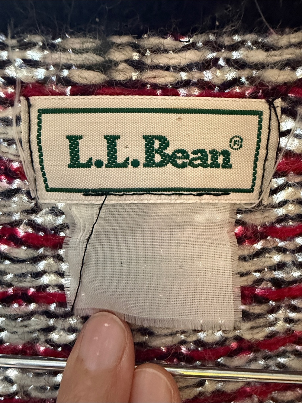 L.L. Bean Navy Wool Cardigan with Red and White Hearts - Picture 2 of 5